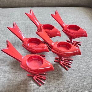 Set of 5 Orange Bird Tealight Votive Candle Holders Metal Enamel Finish **READ**